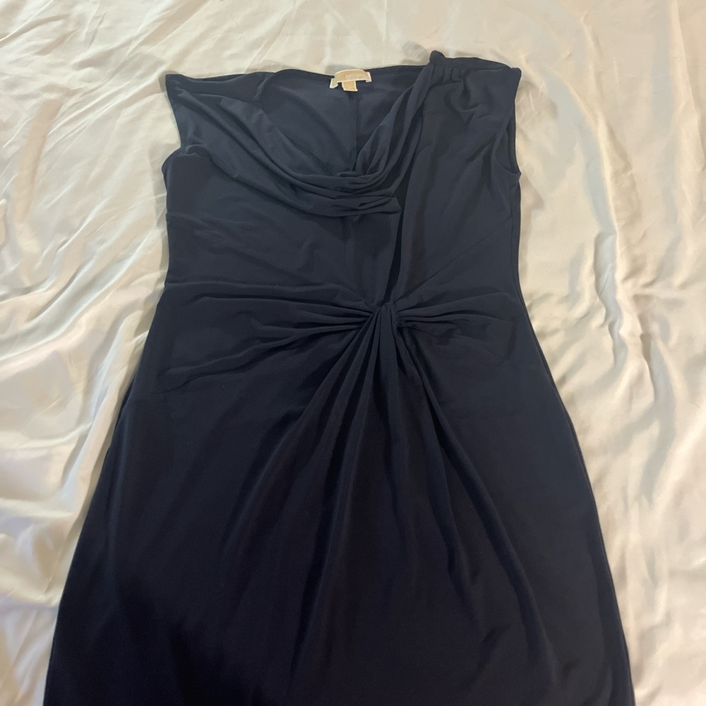 Michaels Black Ruched Sheath Midi Dress